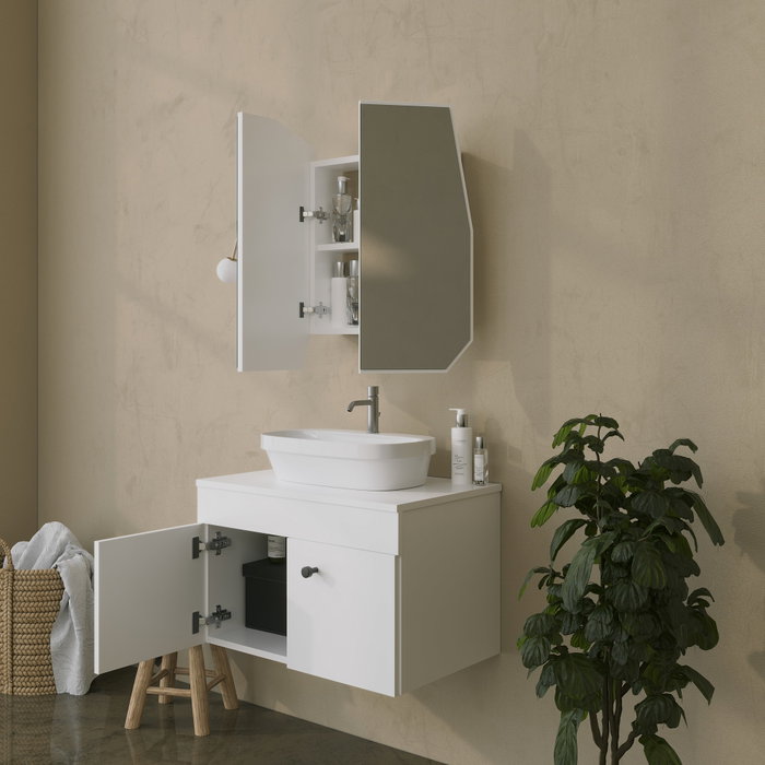 Hanah Home Armario de Baño Blanco 12x45x50 cm, Espejo 2x60x70 cm, Material Tablero Duro